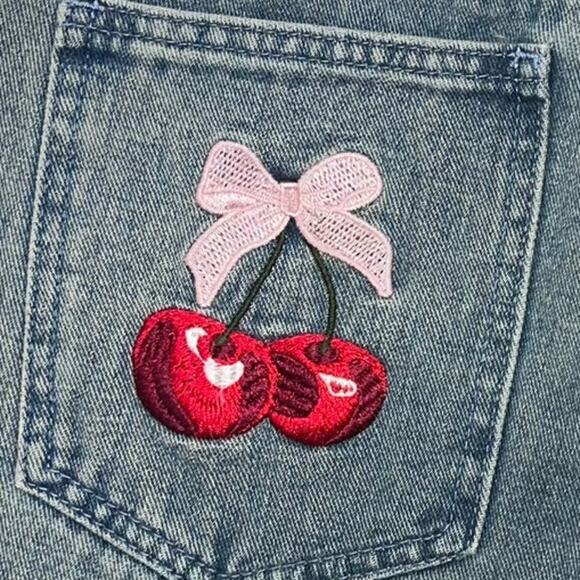 J for Justify Cherry Pink Bow Straight Baggy Bootcut Jeans Junior Size 5 - Picture 2 of 5